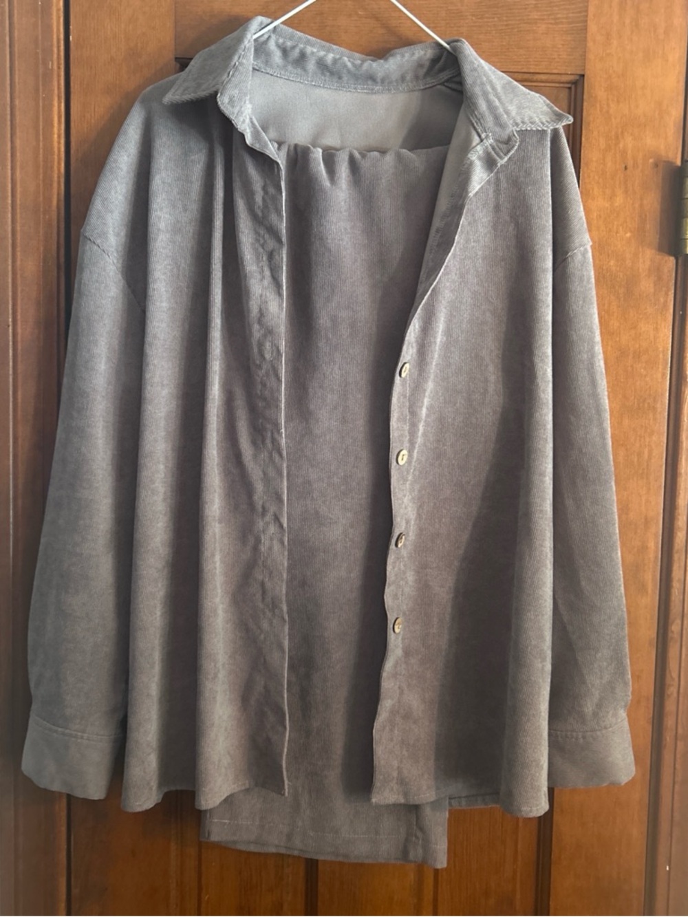 Classic Relaxed Button-Front Shirt Jacket - Gray